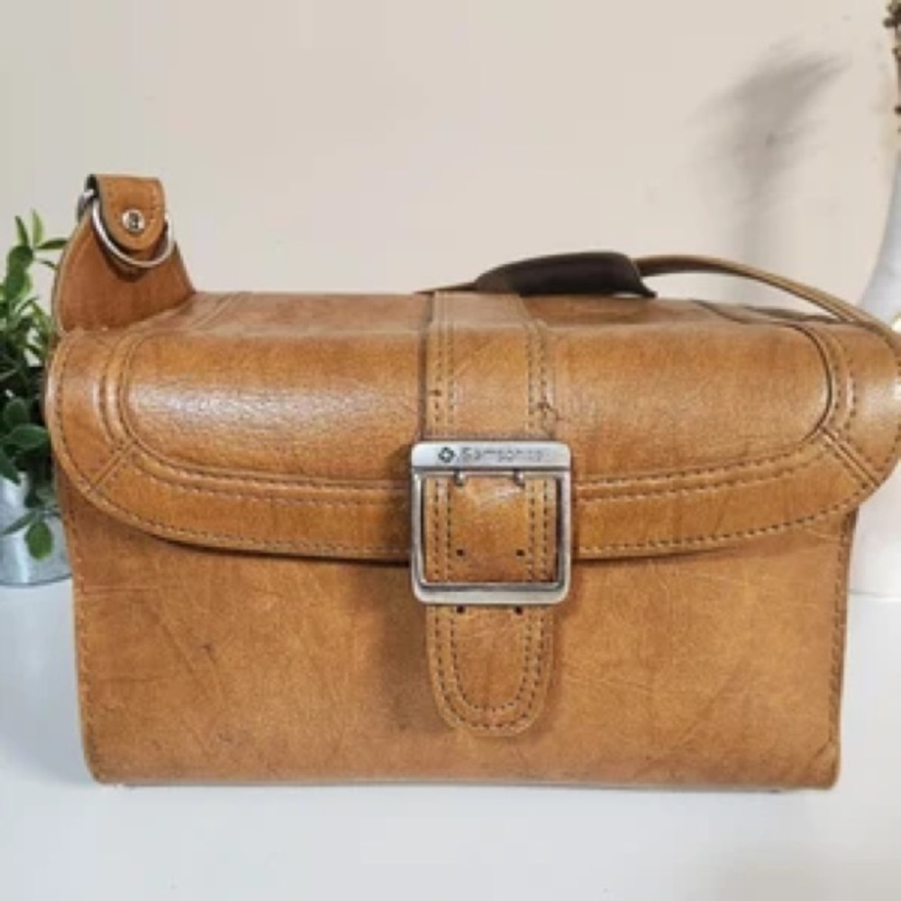Vintage Samsonite brown leather train makeup camera case travel bag luggage